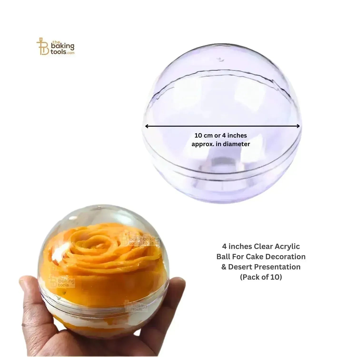 4 Inches Clear Acrylic Ball For Cake & Desert Presentation Globe Mousse Tub (Pack of 10) - thebakingtools.com