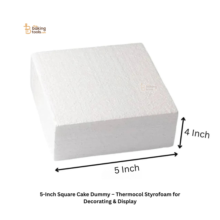 5-Inch Square Cake Dummy – Thermocol Styrofoam for Decorating & Display
