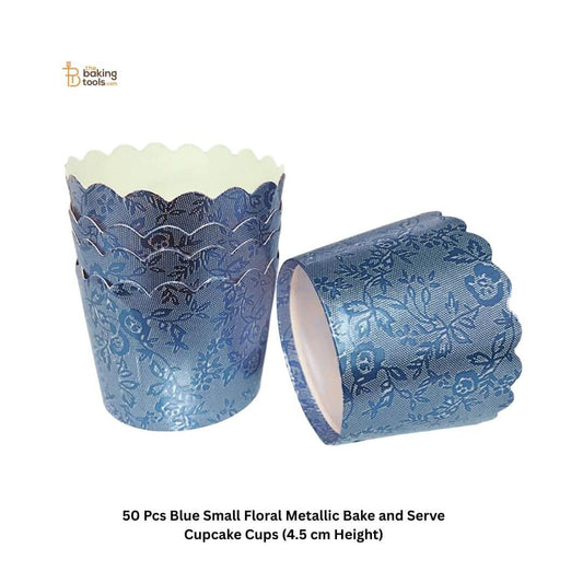 50 Pcs Blue Small Floral Bake and Serve Cupcake Cups