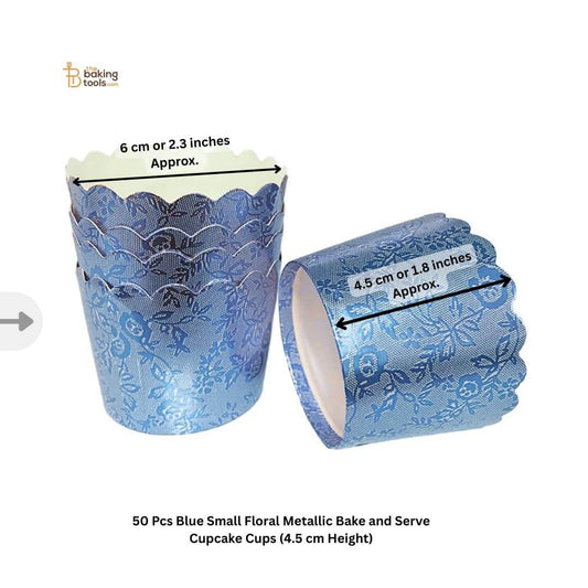 50 Pcs Blue Small Floral Bake and Serve Cupcake Cups