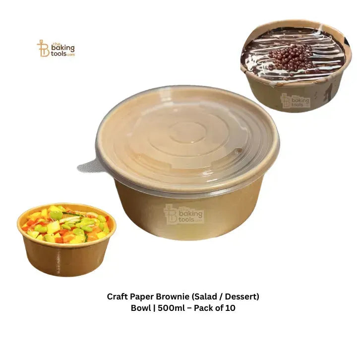 Craft Paper Brownie (Salad / Dessert) Bowl | 500ml – Pack of 10 - thebakingtools.com