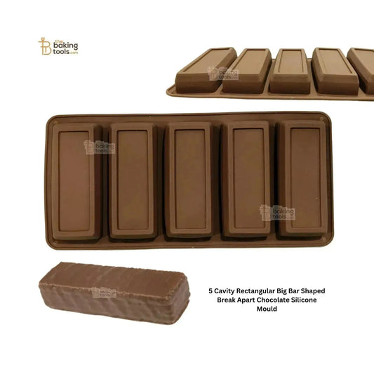 5 Cavity Rectangular Big Bar Shaped Break Apart Chocolate Silicone Mould - thebakingtools.com