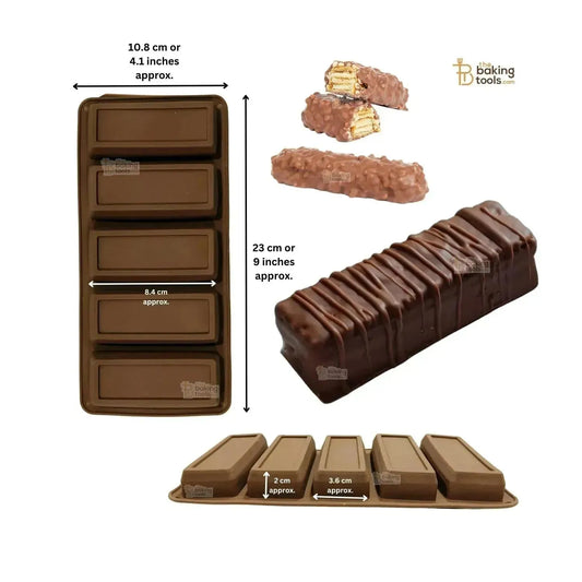 5 Cavity Rectangular Big Bar Shaped Break Apart Chocolate Silicone Mould - thebakingtools.com