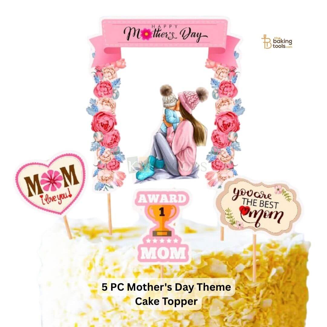 5 Pcs Happy Mother's Day Floral Cake Topper Set