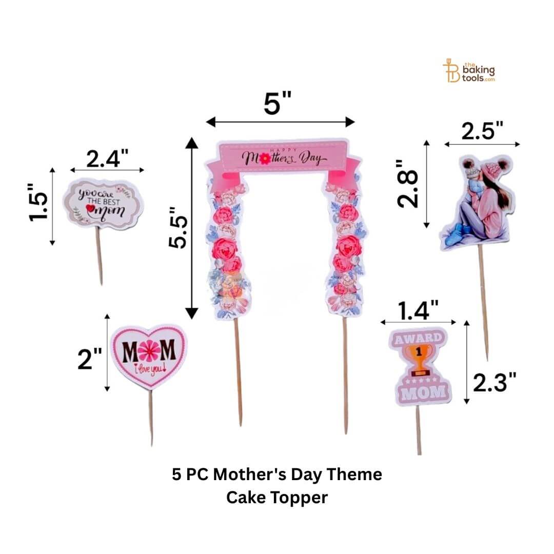 5 Pcs Happy Mother's Day Floral Cake Topper Set