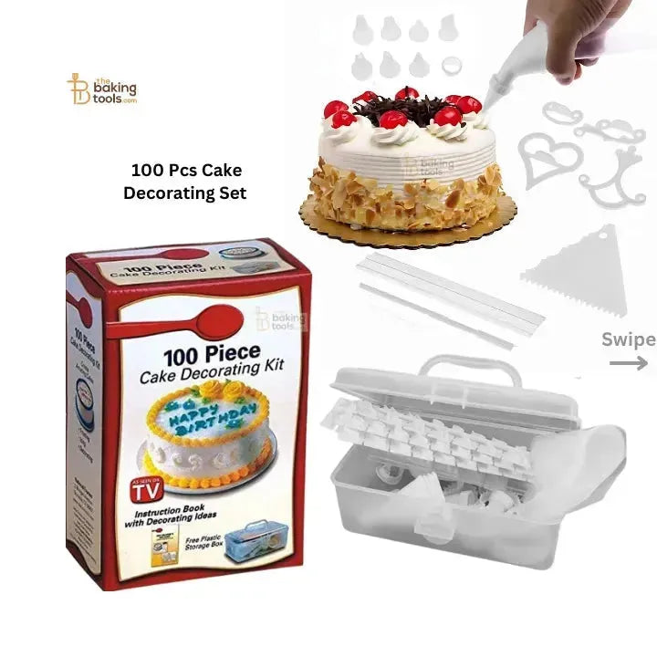100 Pcs Cake Decorating Kit | Complete Set with Icing Tips, Letter Stamps, Flower Nozzles More - thebakingtools.com