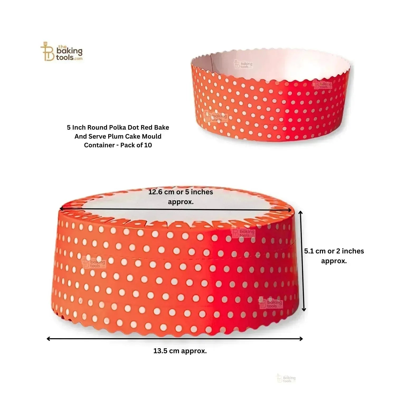 5 Inch Round Polka Dot Red Bake And Serve Plum Cake Mould Container - Pack of 10 - thebakingtools.com