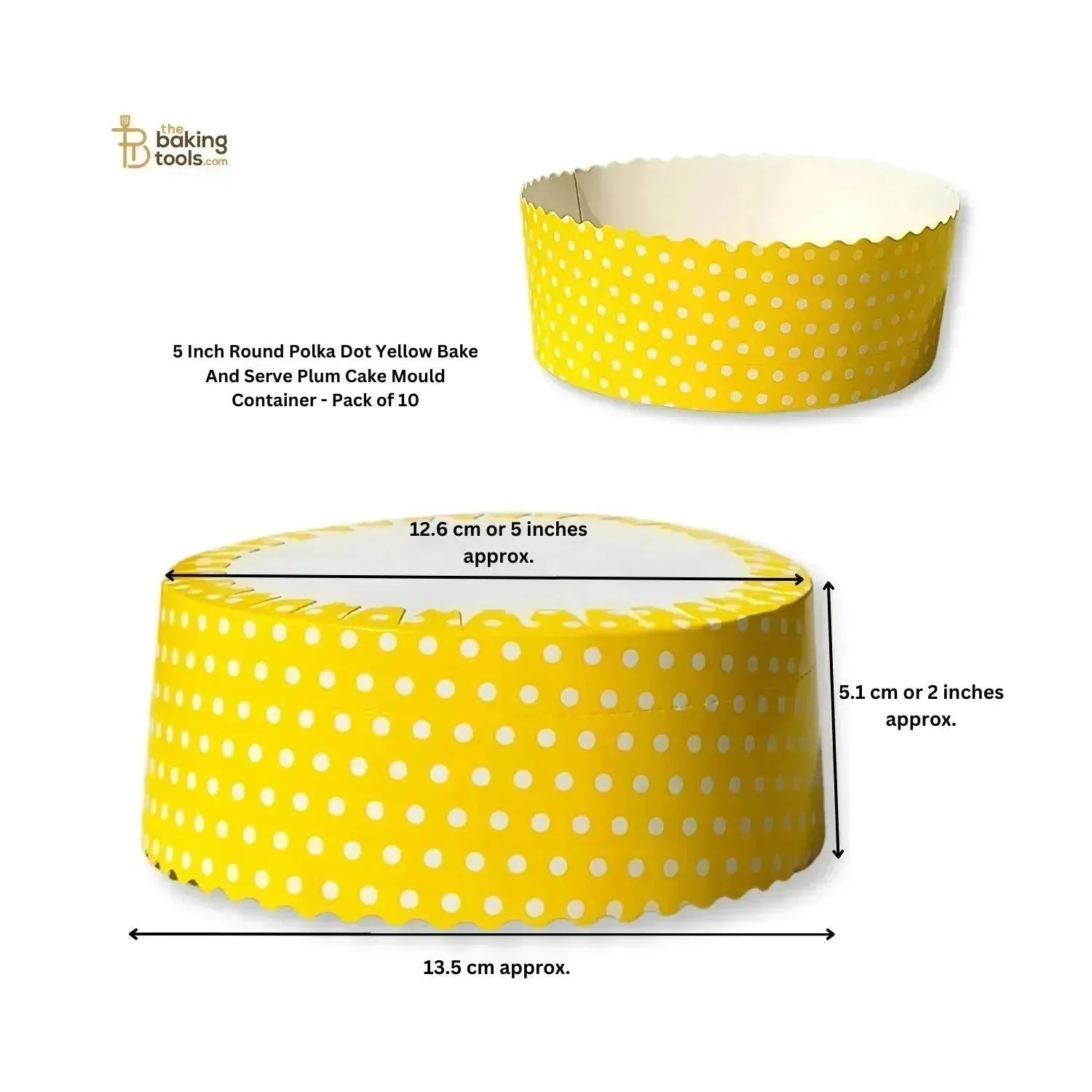 5 Inch Round Polka Dot Yellow Bake And Serve Plum Cake Mould Container - Pack of 10 - thebakingtools.com