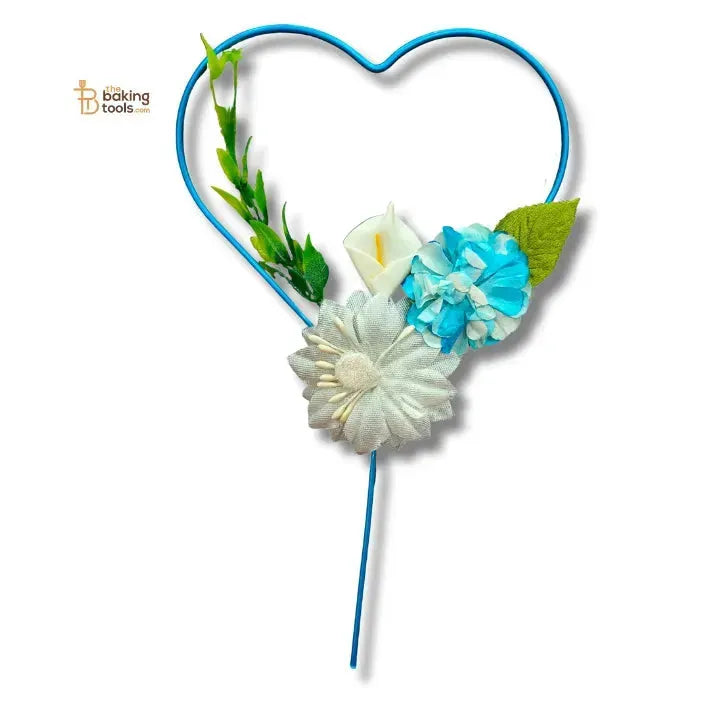 Handmade Heart Shape Floral Cake Topper – Blue - thebakingtools.com