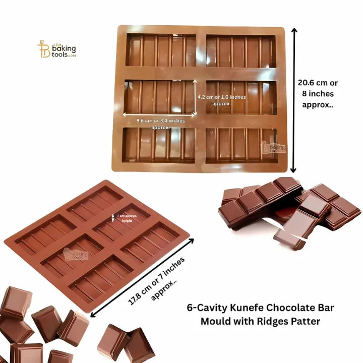 6-Cavity Kunafa Chocolate Bar Mould with Ridges Patter