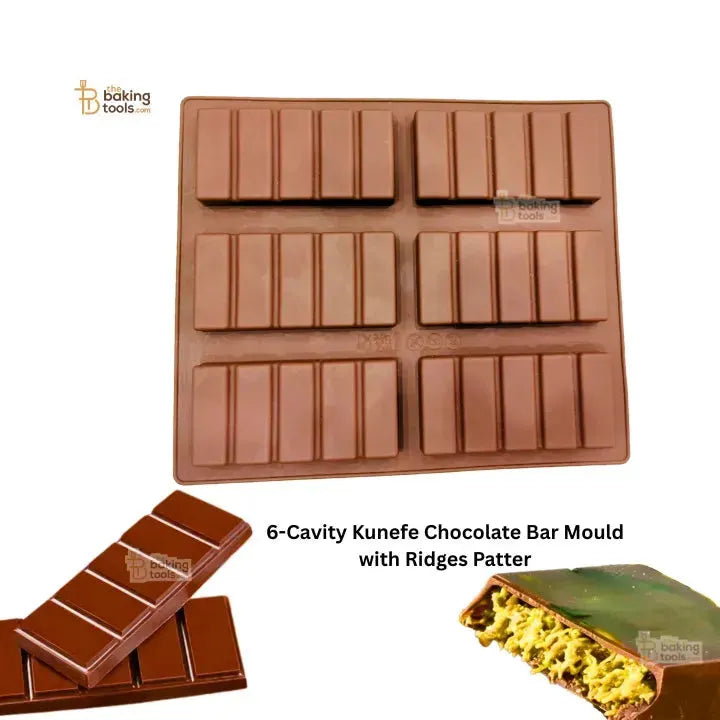 6-Cavity Kunafa Chocolate Bar Mould with Ridges Patter - thebakingtools.com