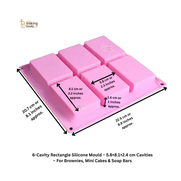 6-Cavity Rectangle Silicone Mould – 5.8×8.1×2.4 cm Cavities – For Brownies, Mini Cakes & Soap Bars