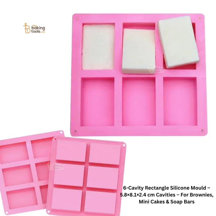 6-Cavity Rectangle Silicone Mould – 5.8×8.1×2.4 cm Cavities – For Brownies, Mini Cakes & Soap Bars