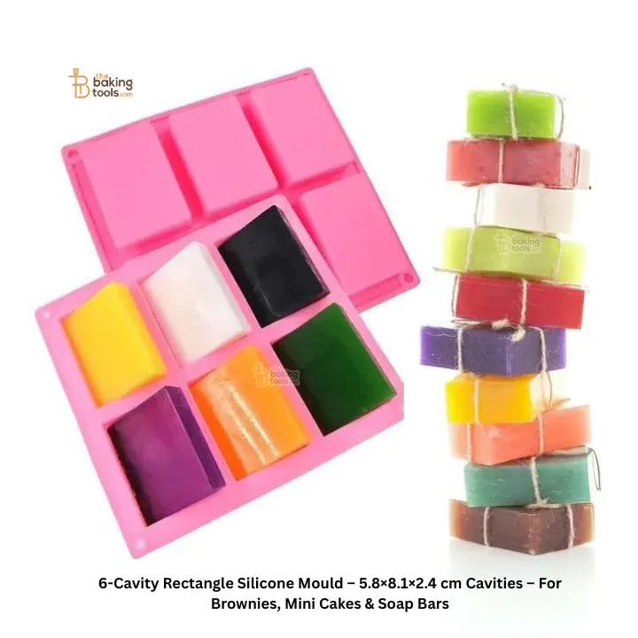 6-Cavity Rectangle Silicone Mould – 5.8×8.1×2.4 cm Cavities – For Brownies, Mini Cakes & Soap Bars