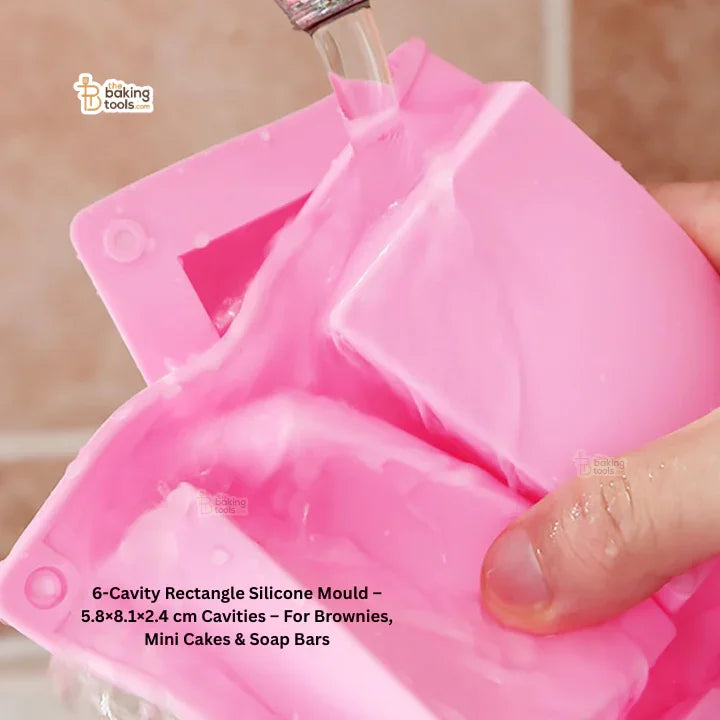 6-Cavity Rectangle Silicone Mould – 5.8×8.1×2.4 cm Cavities – For Brownies, Mini Cakes & Soap Bars