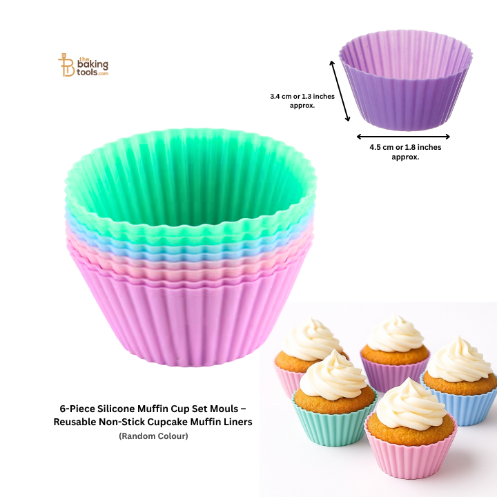 6-Piece Silicone Muffin Cup Set Moulds – Reusable Non-Stick Cupcake Muffin Liners (Random Colour)