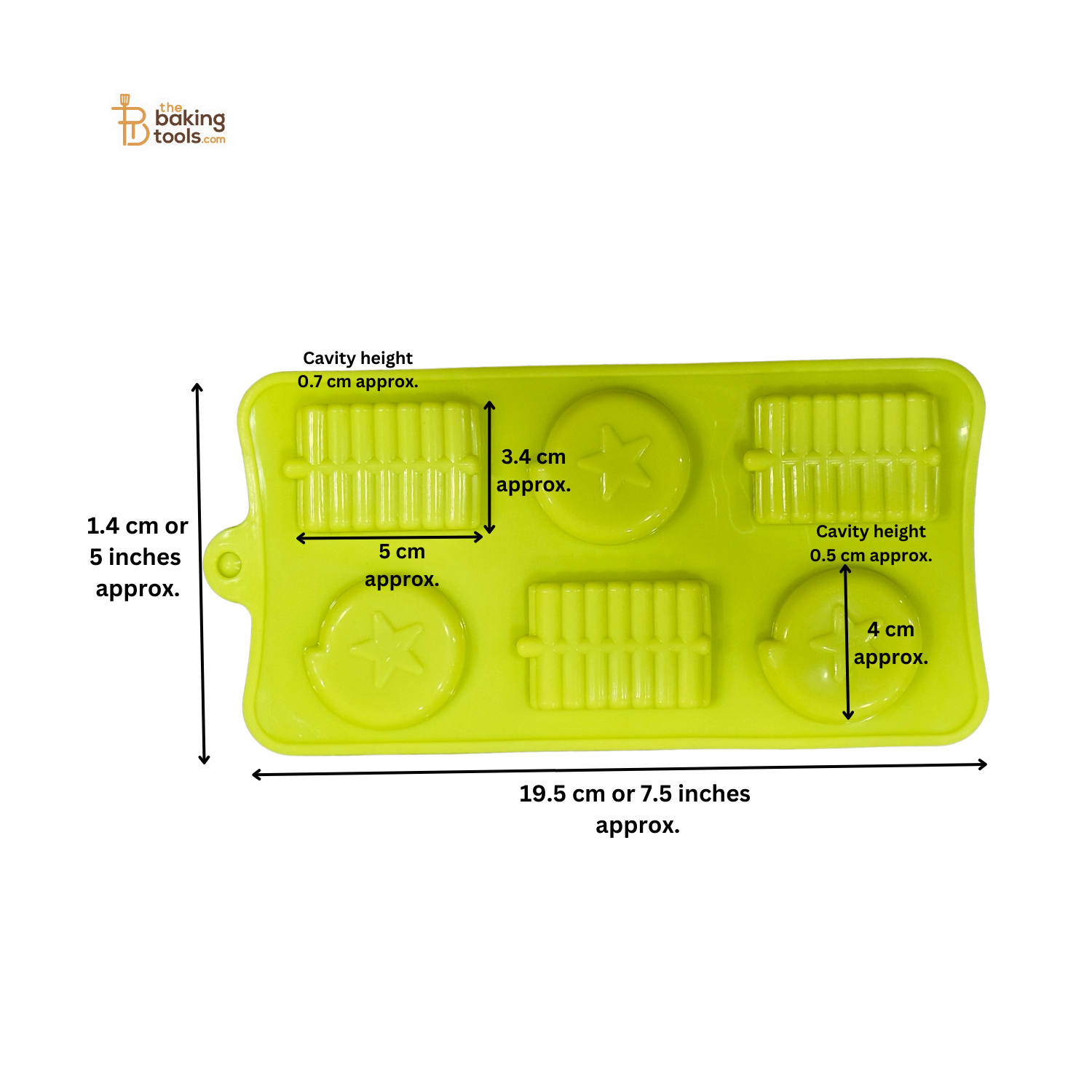 6 Cavity Diwali Ladi Bomb and Jamin Chakkar (Chakari) Cracker Shape Diwali Firecracker Silicone Chocolate Mould _ the baking tools (its an image wiht its size mentioned)