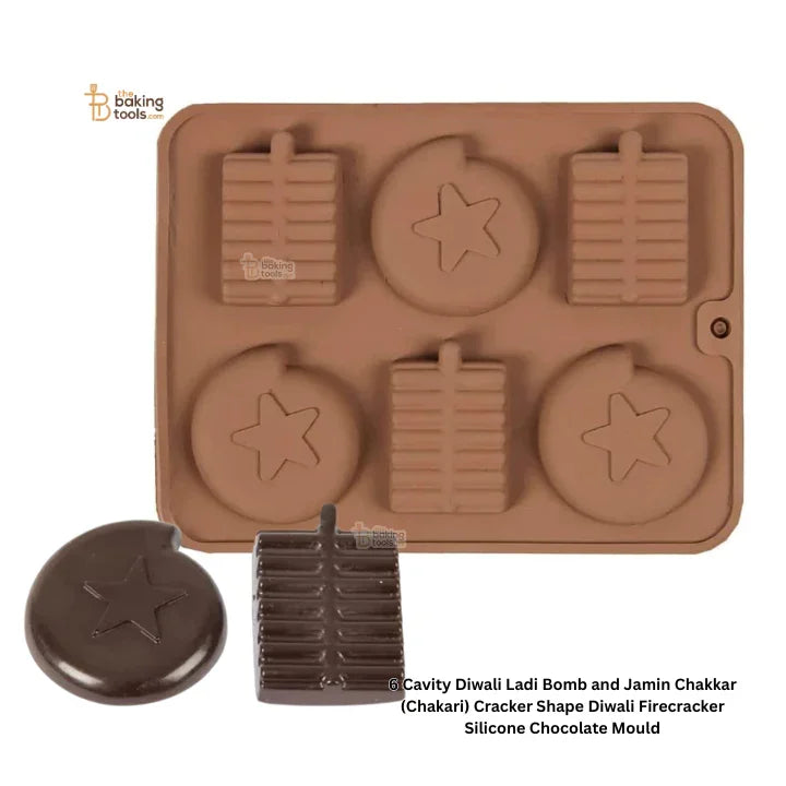 6 Cavity Diwali Ladi Bomb and Jamin Chakkar (Chakari) Cracker Shape Diwali Firecracker Silicone Chocolate Mould