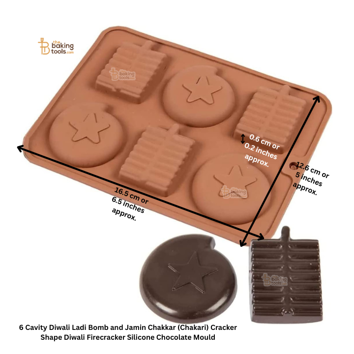 6 Cavity Diwali Ladi Bomb and Jamin Chakkar (Chakari) Cracker Shape Diwali Firecracker Silicone Chocolate Mould