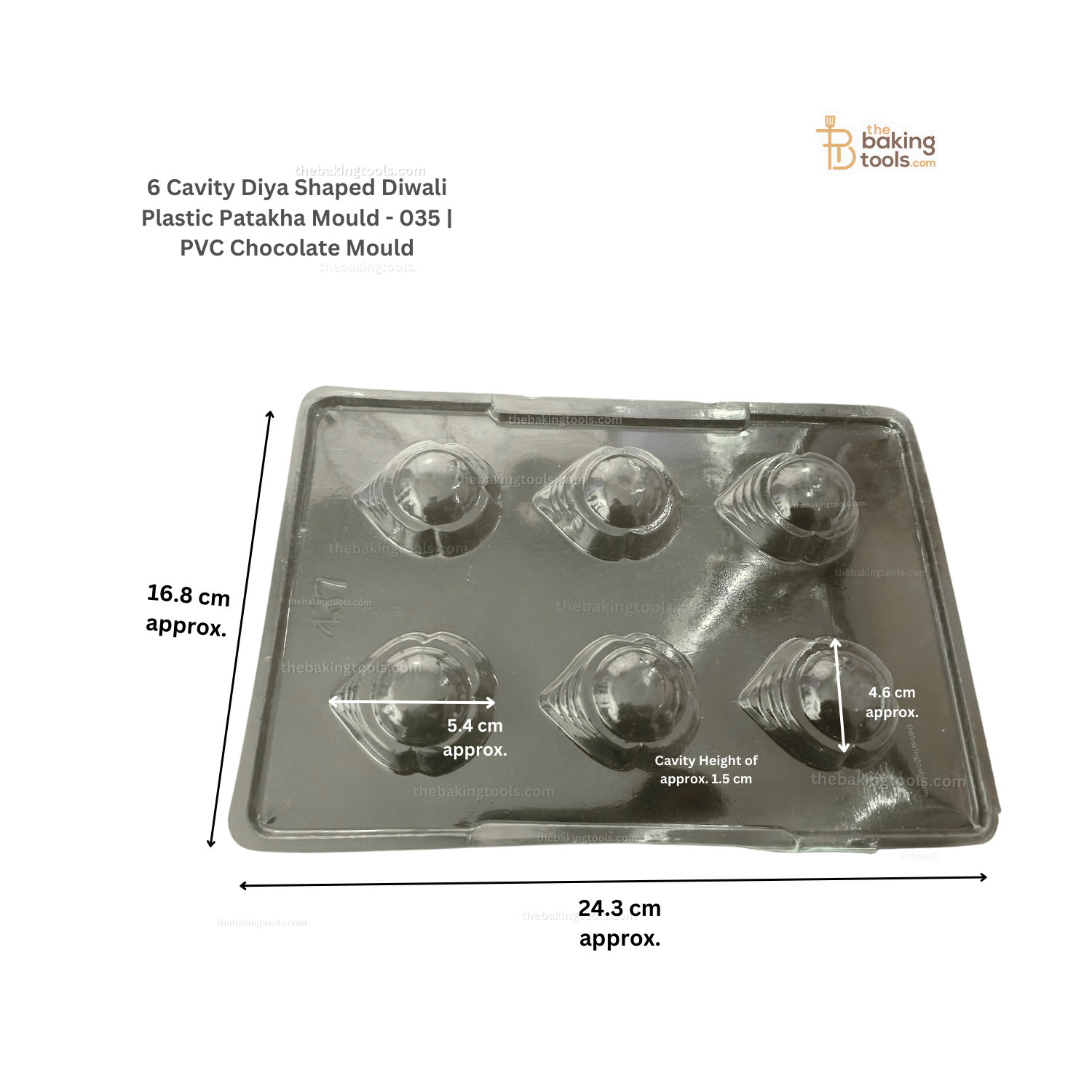 6 Cavity Diya Shaped Diwali Plastic Patakha Mould - 036 | PVC Chocolate Mould _ the baking tools (its an image of plastic mould repressenting its size)