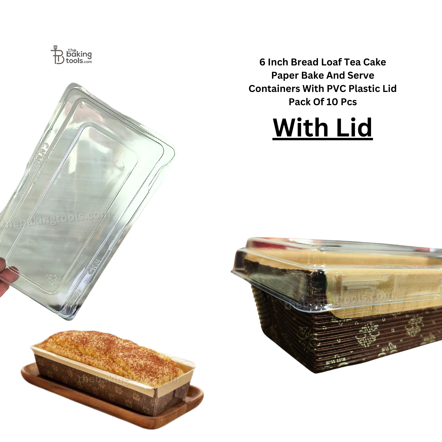 6 Inch Bread Loaf Tea Cake Paper Bake And Serve Containers With PVC Plastic Lid - Pack Of 10 Pcs - thebakingtools.com