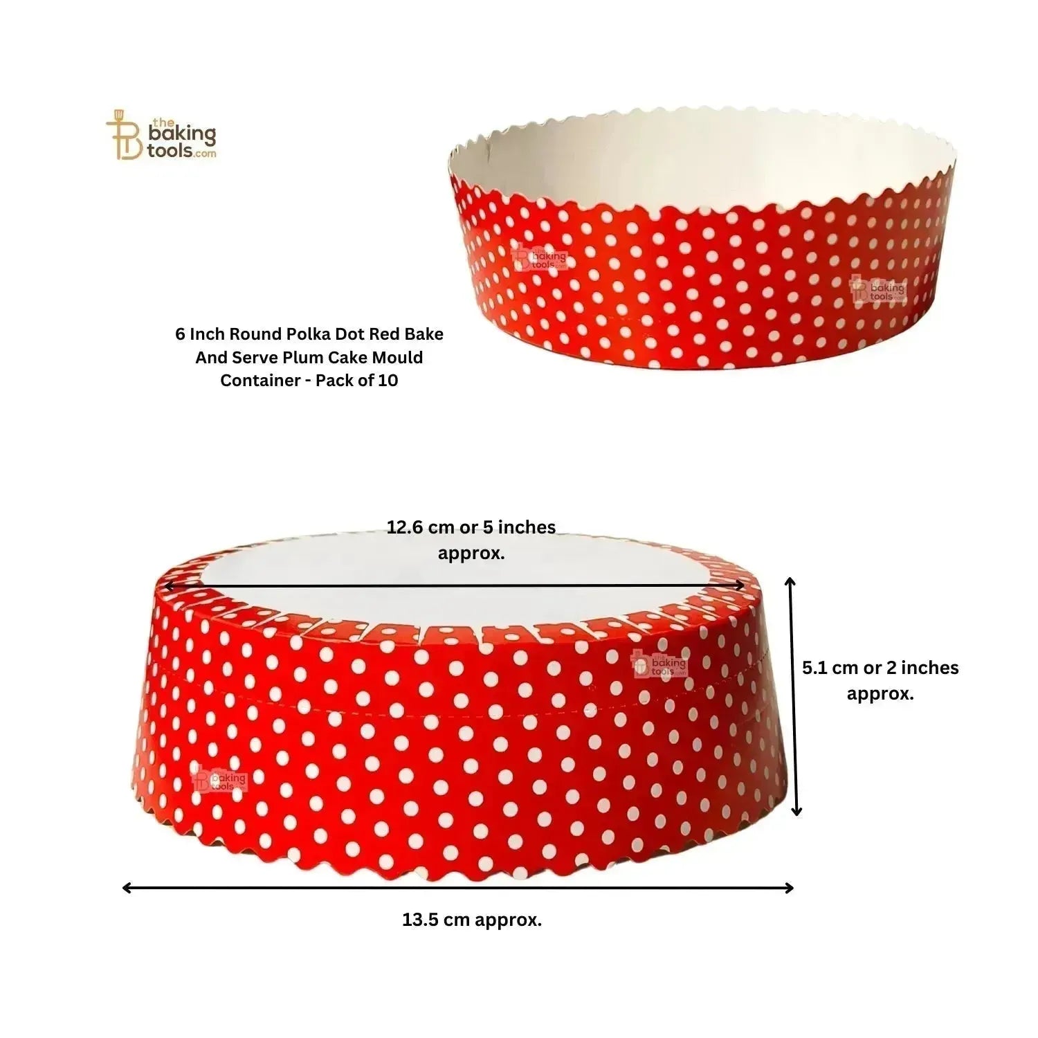6 Inch Round Polka Dot Red Bake And Serve Plum Cake Mould Container - Pack of 10 - thebakingtools.com