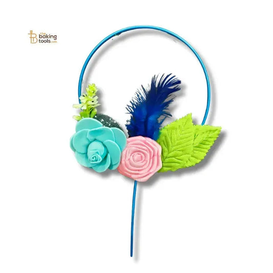Handmade Circle Shape Floral Cake Topper – Blue - thebakingtools.com