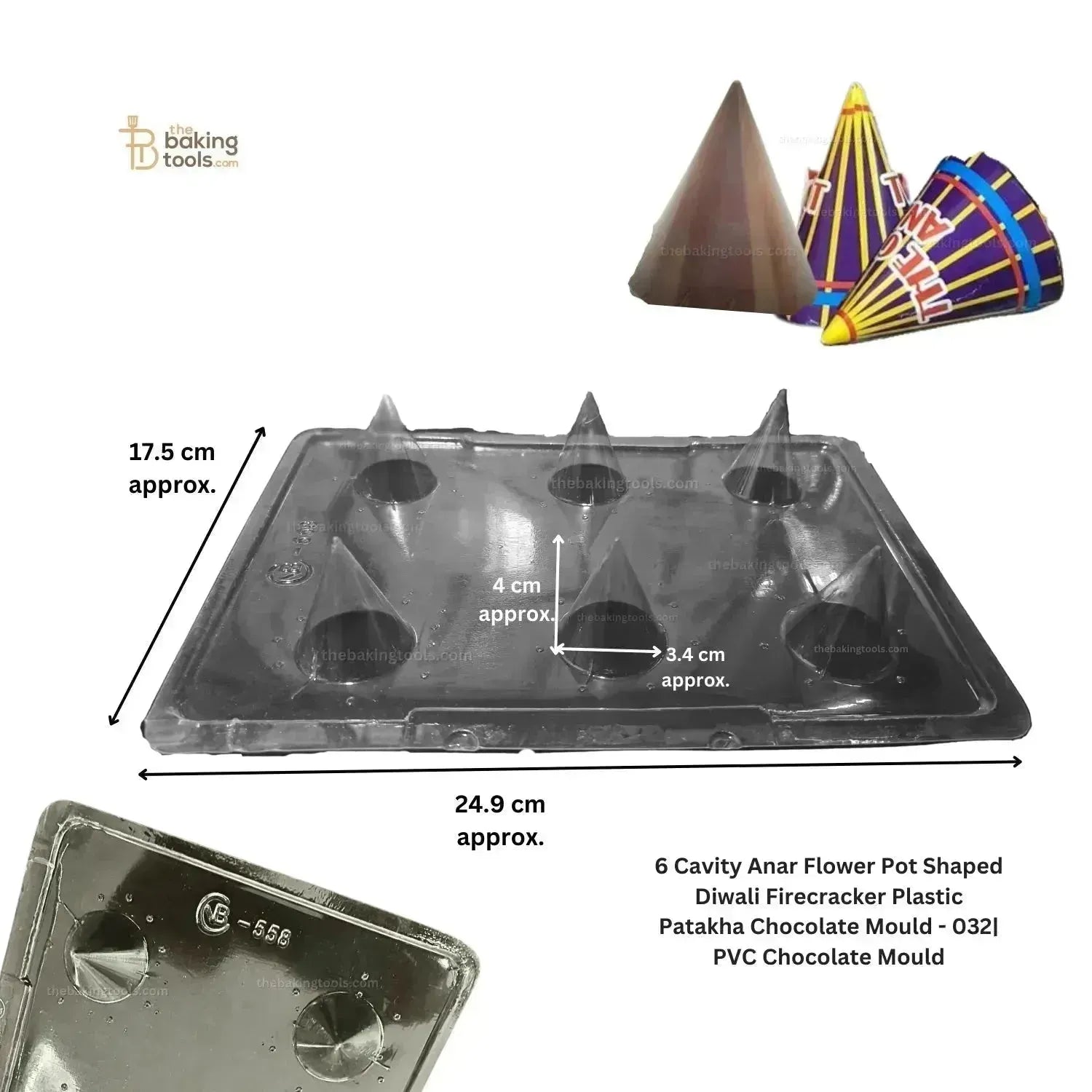 6 Cavity Anar Flower Pot Shaped Diwali Firecracker Plastic Patakha Chocolate Mould - 032 | PVC Chocolate Mould - thebakingtools.com
