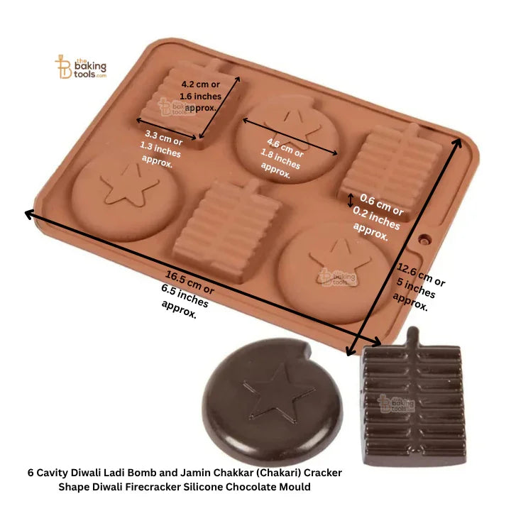 6 Cavity Diwali Ladi Bomb and Jamin Chakkar (Chakari) Cracker Shape Diwali Firecracker Silicone Chocolate Mould