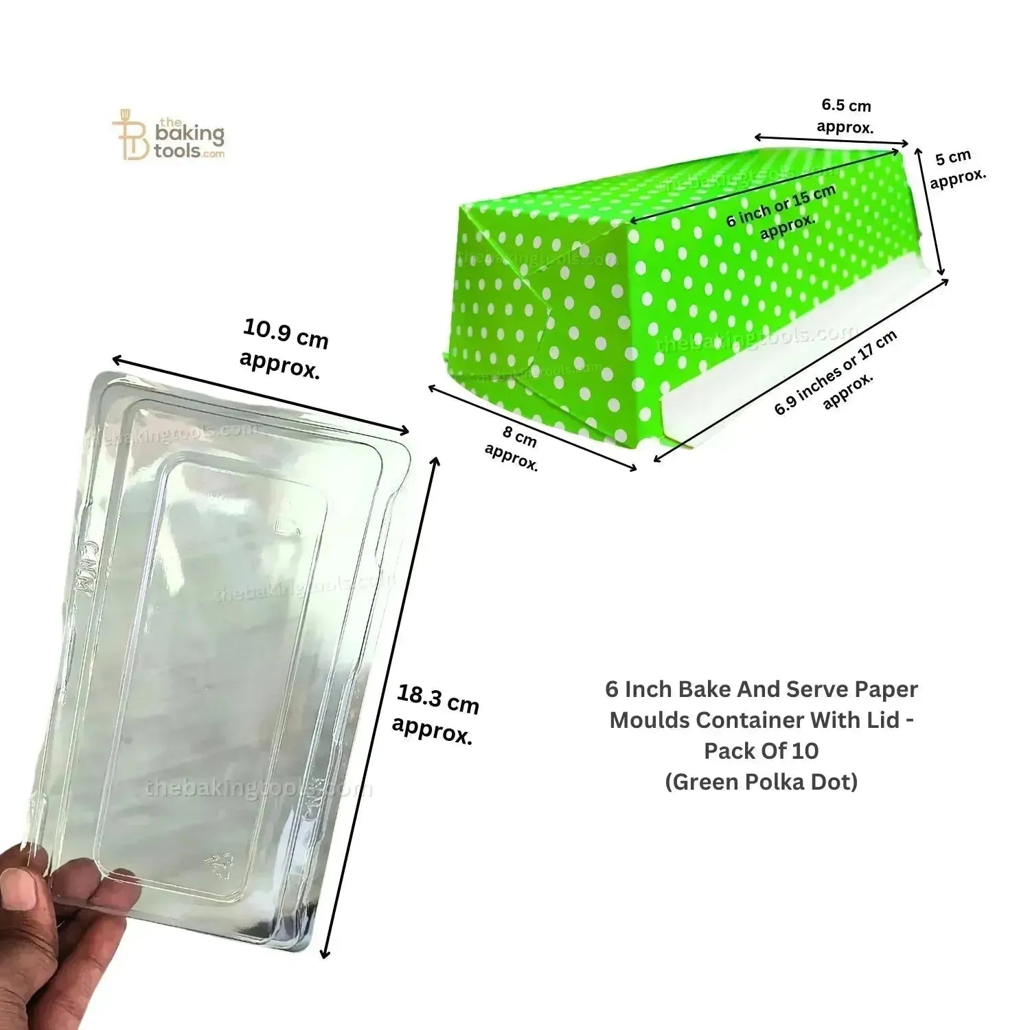 6 Inch Polka Dot Green Bake And Serve Paper Moulds Container With Lid - Pack of 10 - thebakingtools.com