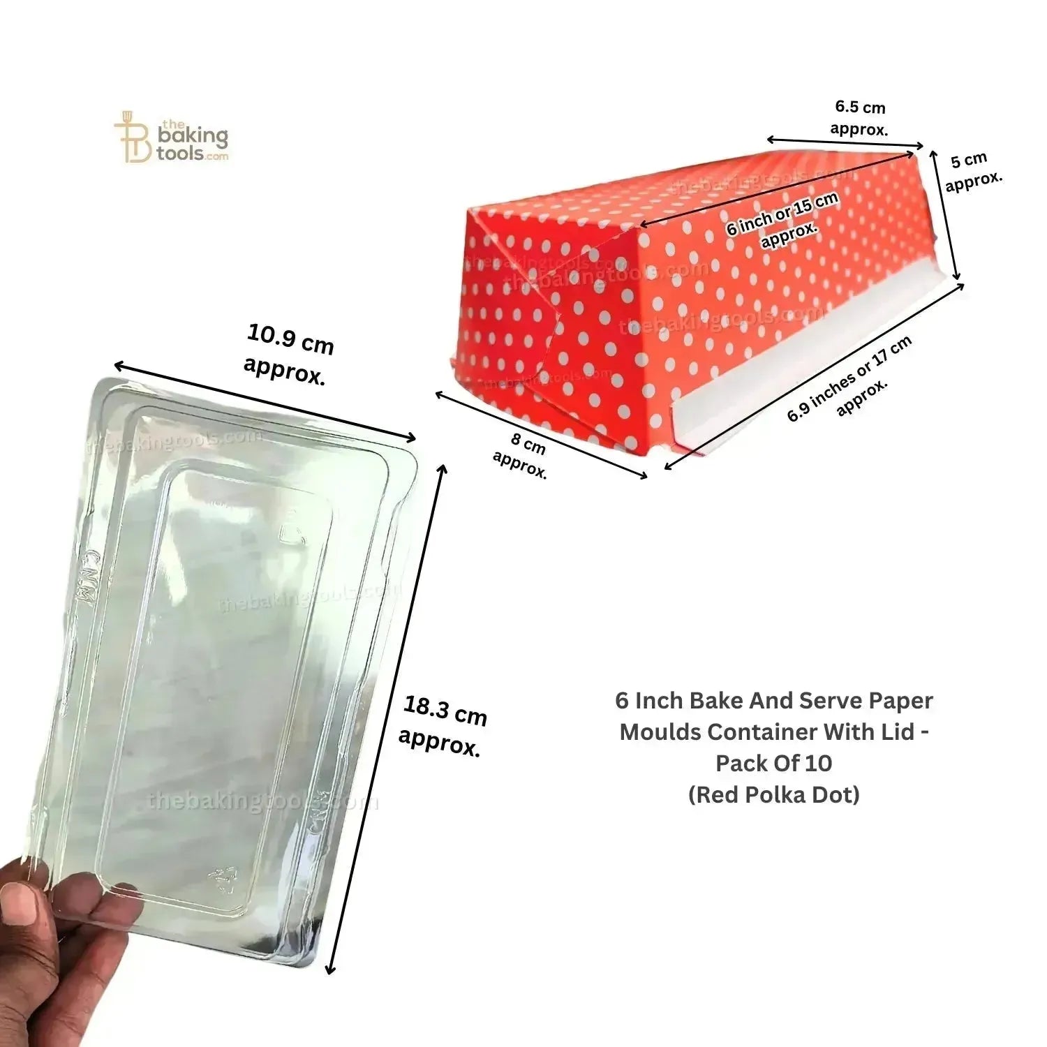 6 Inch Polka Dot Red Bake And Serve Paper Moulds Container With Lid - Pack of 10 - thebakingtools.com