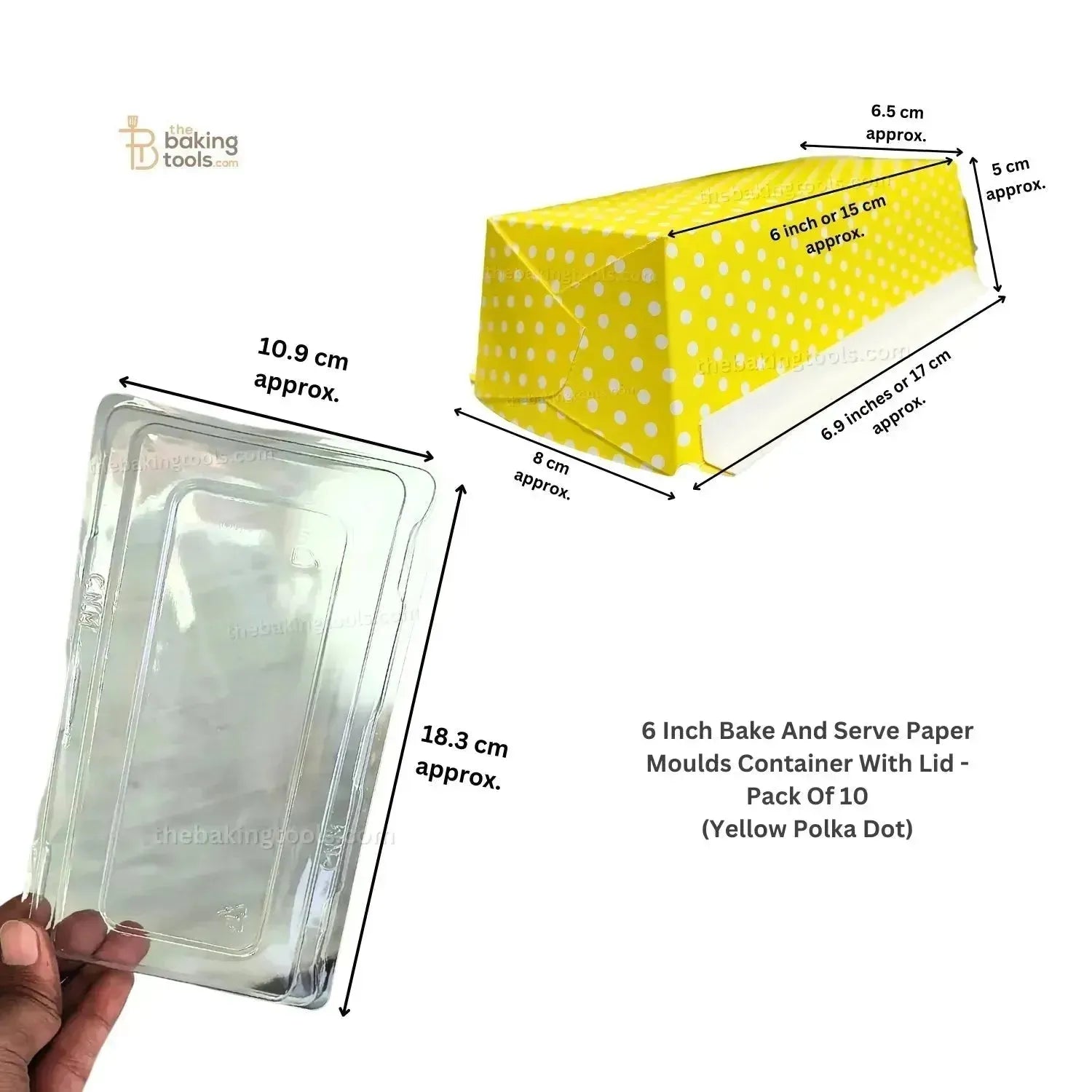 6 Inch Polka Dot Yellow Bake And Serve Paper Moulds Container With Lid - Pack of 10 - thebakingtools.com