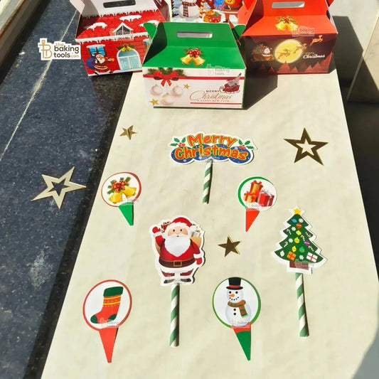 7 Pcs Merry Christmas Cake Topper Xmas Paper Cake Topper Cake Decorations Christmas - thebakingtools.com