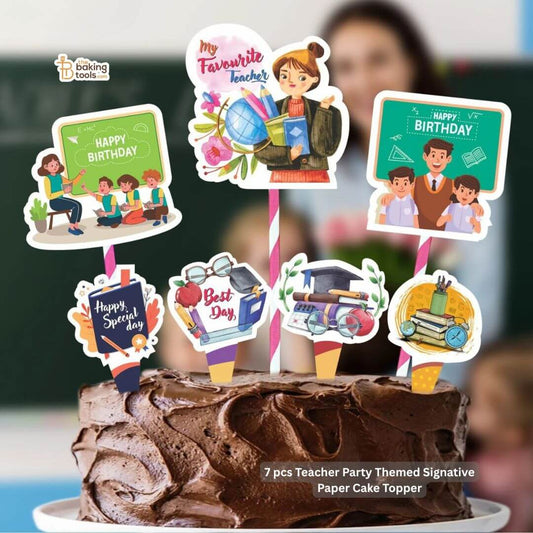 7 pcs Teacher Party Themed Signative Paper Cake Topper _ The Baking Tools