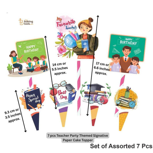 7 pcs Teacher Party Themed Signative Paper Cake Topper _ Size Cake Topper.