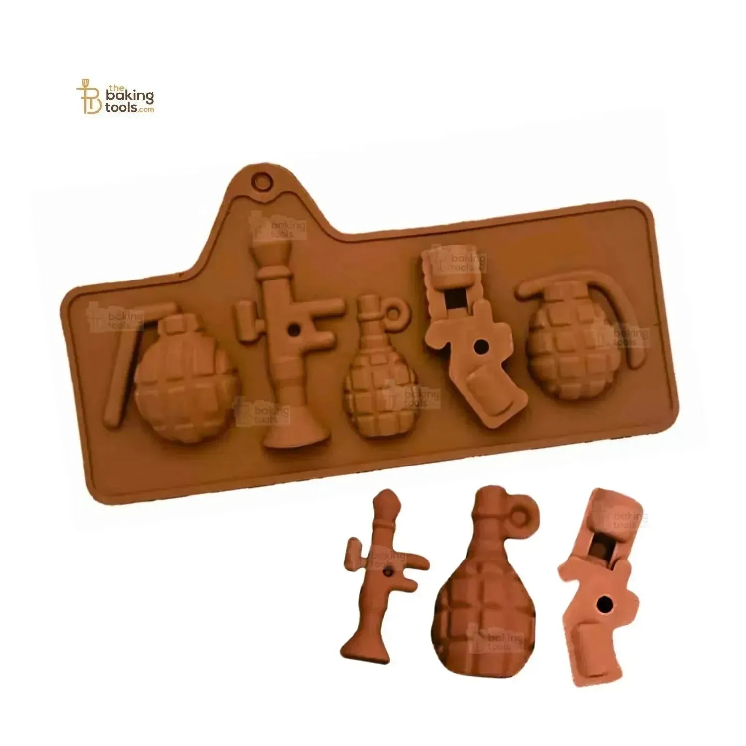 4 Cavity Diwali Gun and Bomb Shape Diwali Firecracker Silicone Chocolate Mould - thebakingtools.com
