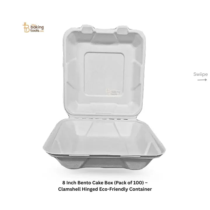 8 Inch Bento Cake Box (Pack of 100) – Clamshell Hinged Eco-Friendly Container