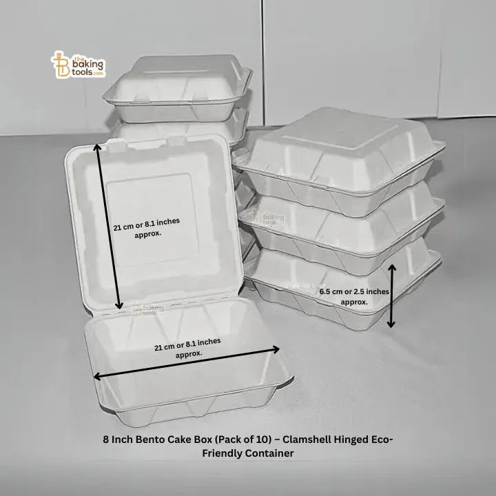8 Inch Bento Cake Box (Pack of 10) – Clamshell Hinged Eco-Friendly Container