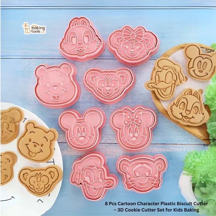 8 Pcs Cartoon Character Plastic Biscuit Cutter – 3D Cookie Cutter Set for Kids Baking