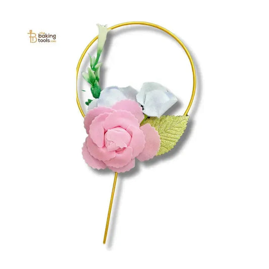 Handmade Circle Shape Floral Cake Topper – Golden - thebakingtools.com