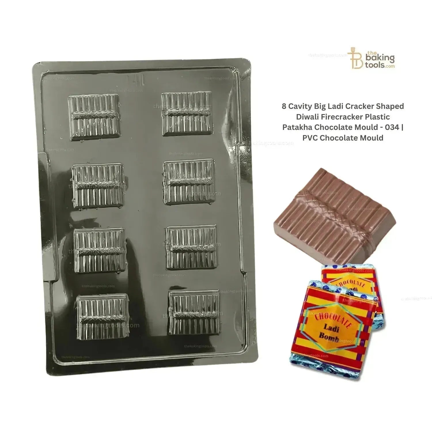 8 Cavity Big Ladi Cracker Shaped Diwali Firecracker Plastic Patakha Chocolate Mould - 034 | PVC Chocolate Mould - thebakingtools.com