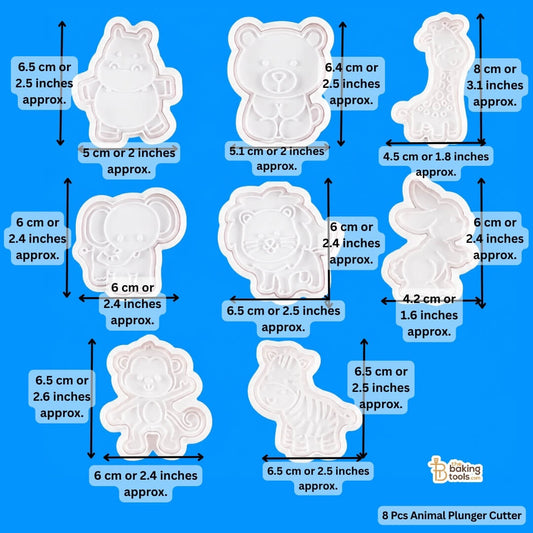 8 Pcs Animal Plunger Cutter with measurements
