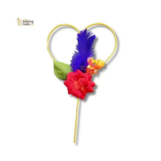 Handmade Heart Shape Floral Cake Topper – Gold - thebakingtools.com