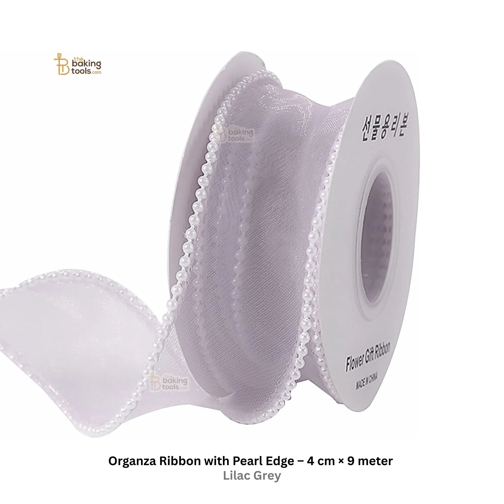 9 Meter Organza Ribbon Roll with Pearl Edge 4 cm WIdth _Lilac Grey