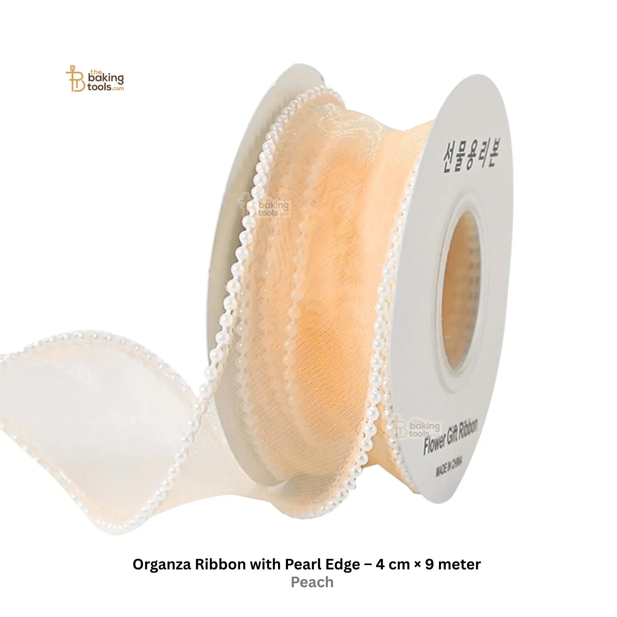 9 Meter Organza Ribbon with Pearl Edge 4 cm WIdth in Peach