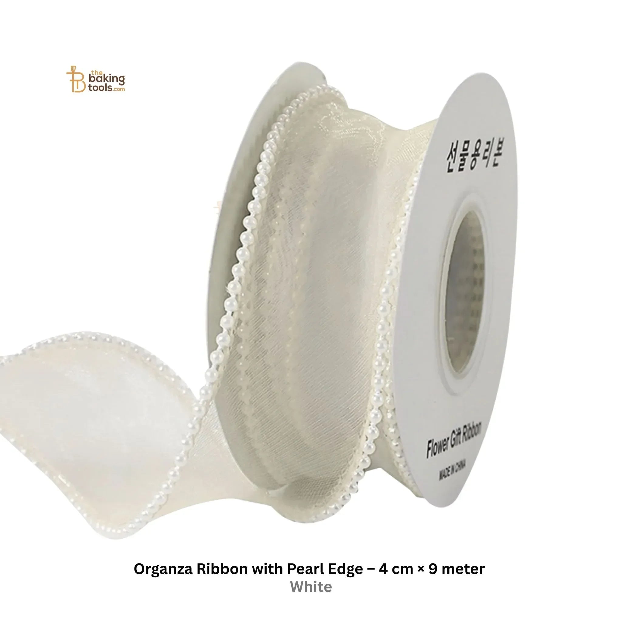 9 Meter Organza Ribbon with Pearl Edge 4cm WIdth_White