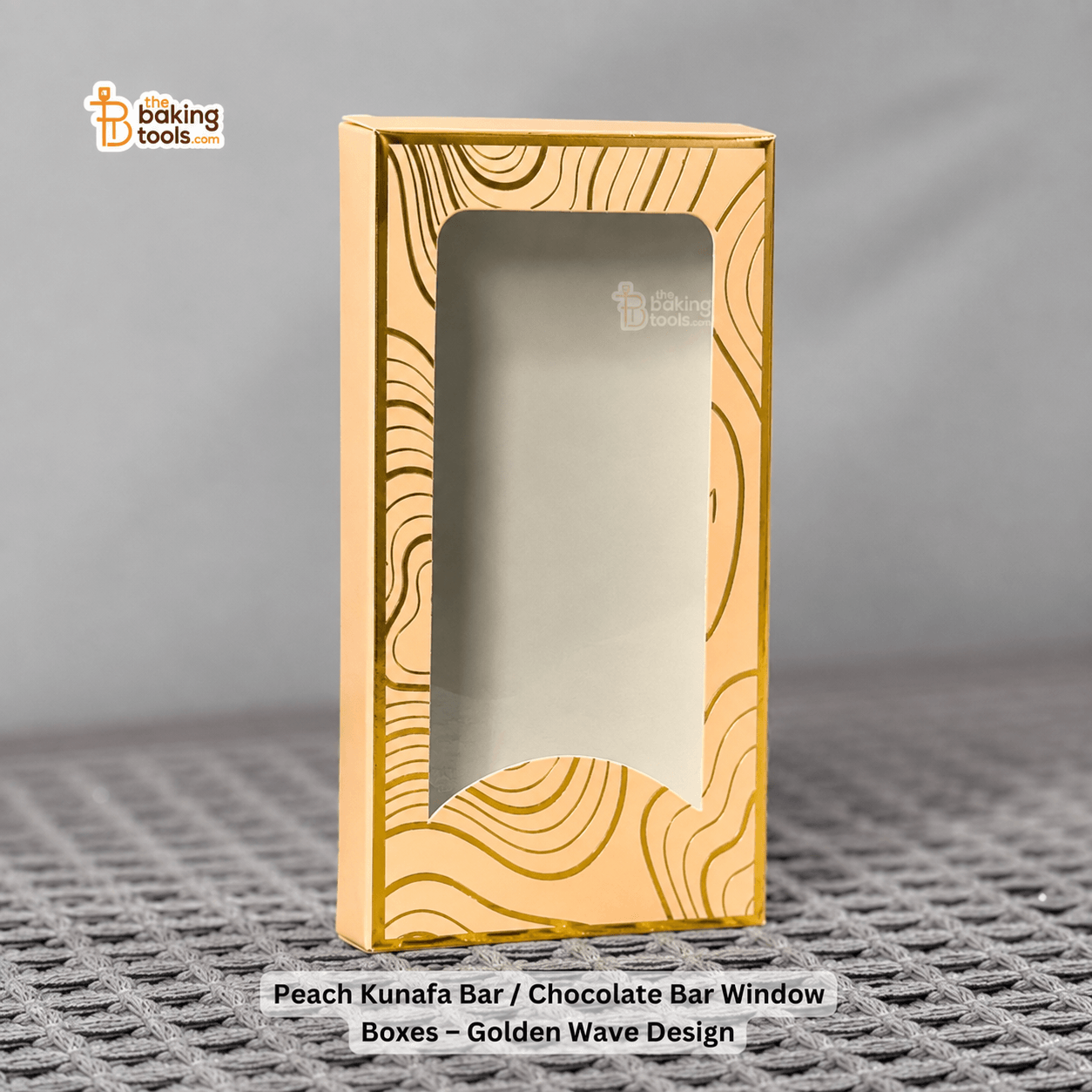 Peach Kunafa Bar / Chocolate Bar Window Box – Golden Wave Design (10 Pc)