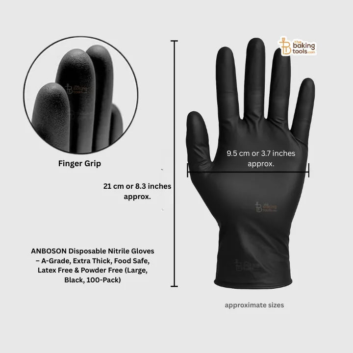 ANBOSON Disposable Nitrile Gloves – A-Grade, Extra Thick, Food Safe, Latex Free & Powder Free (Large, Black, 100-Pack)
