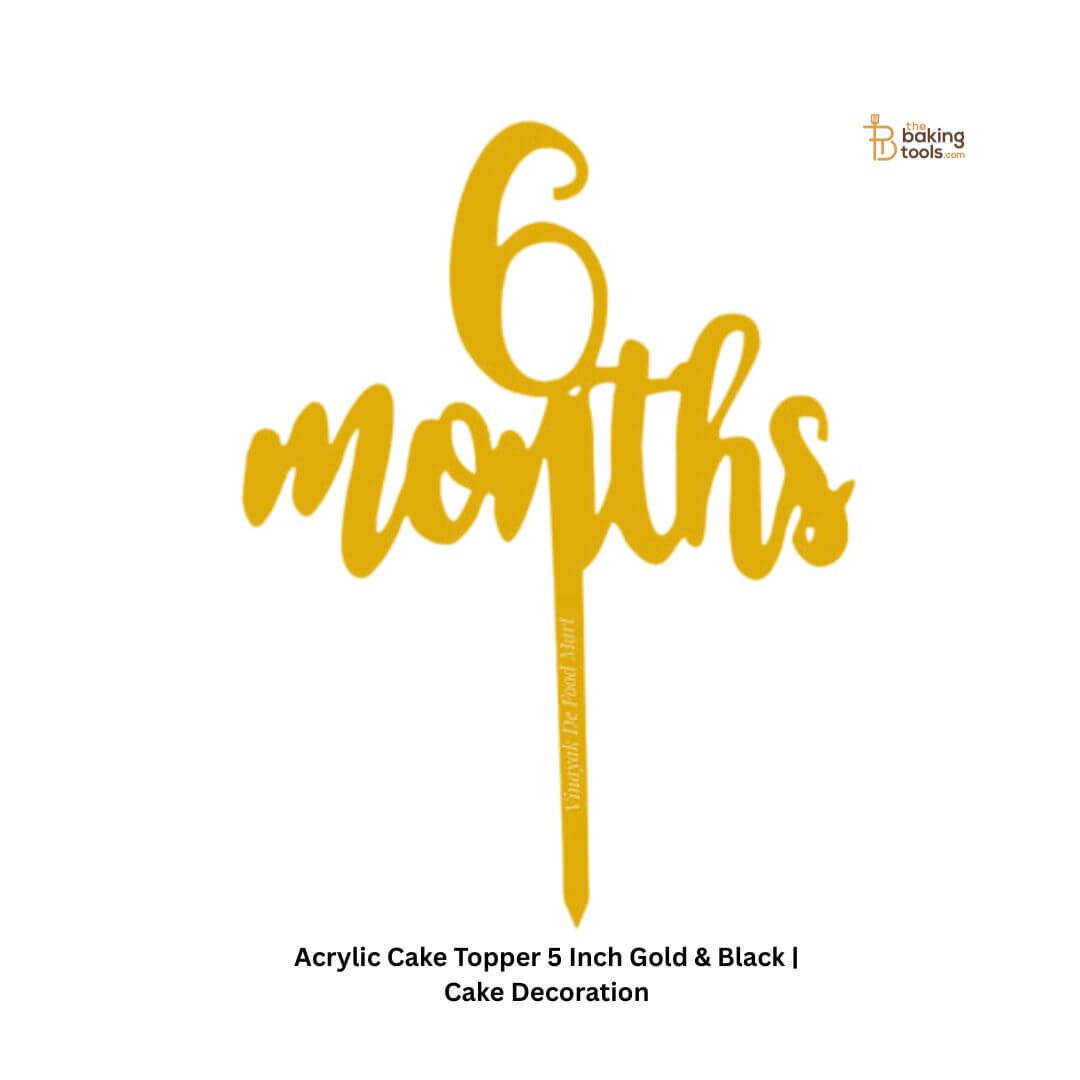 6 Months Baby Shower Acrylic Cake Topper 5 Inch Gold & Black