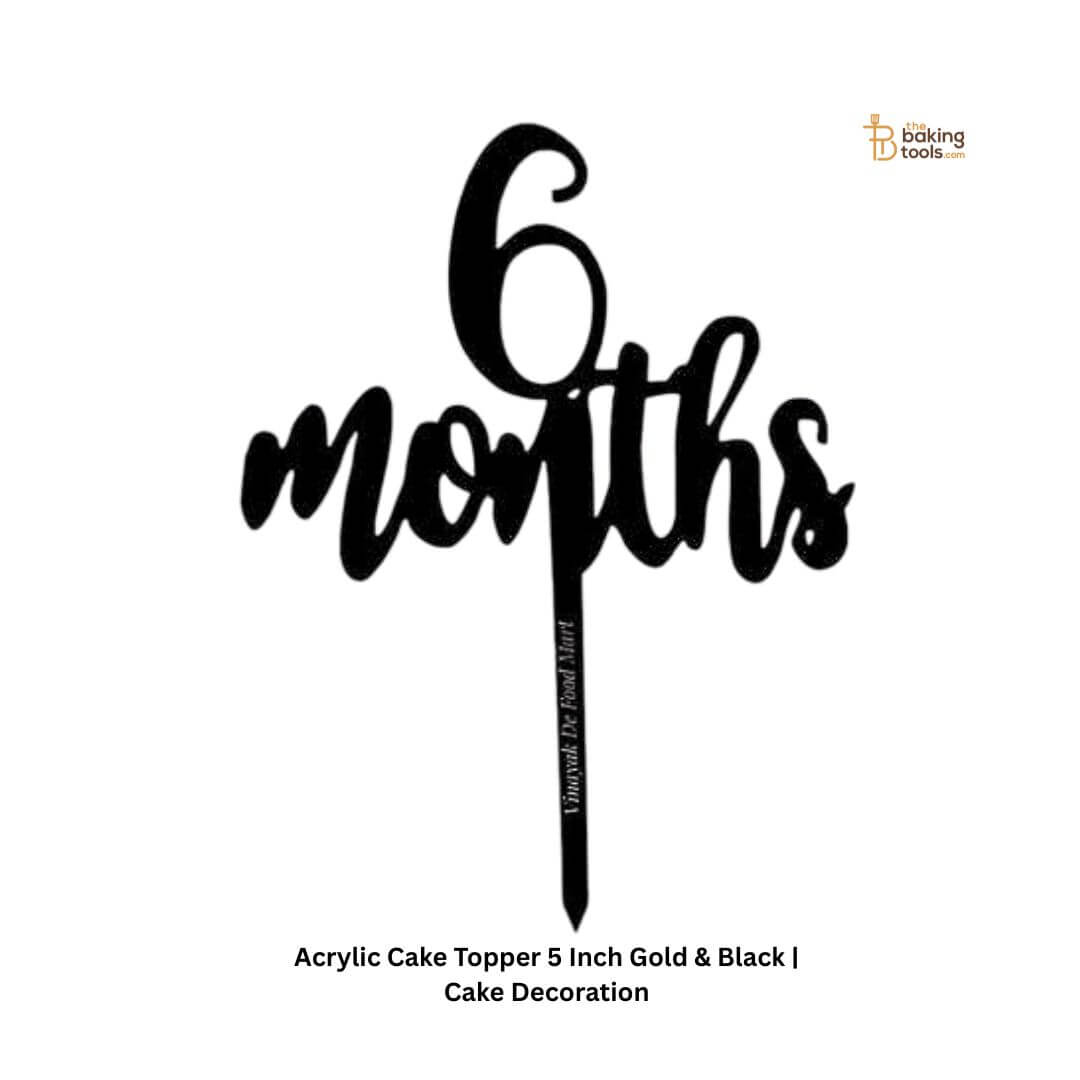 6 Months Baby Shower Acrylic Cake Topper 5 Inch Gold & Black